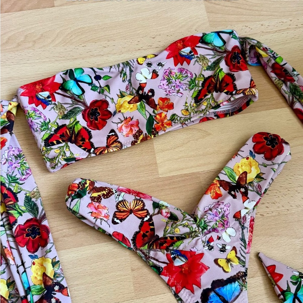 Floral Butterfly Print Bikini Set
